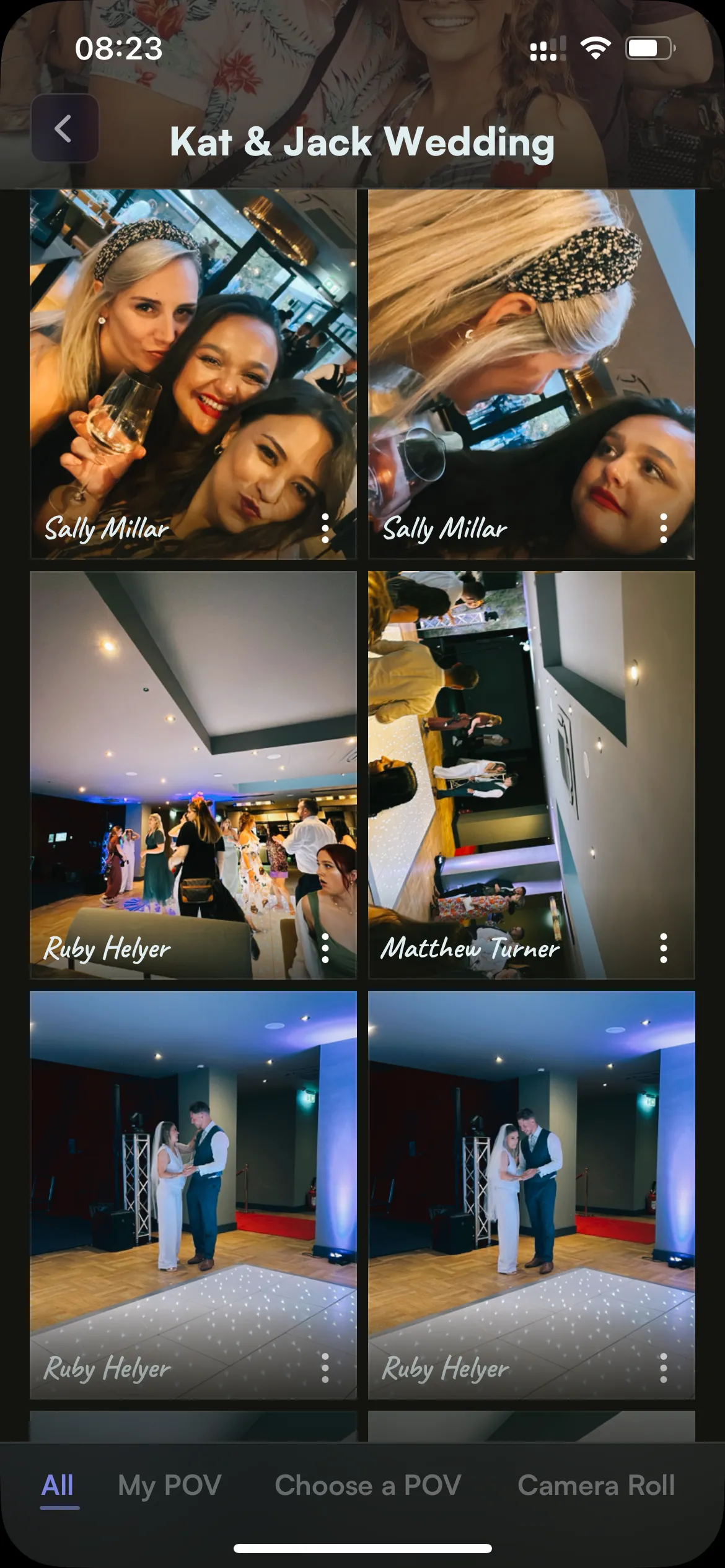 Album ảnh sự kiện được chia sẻ trong POV Camera, hiển thị tên người chụp
