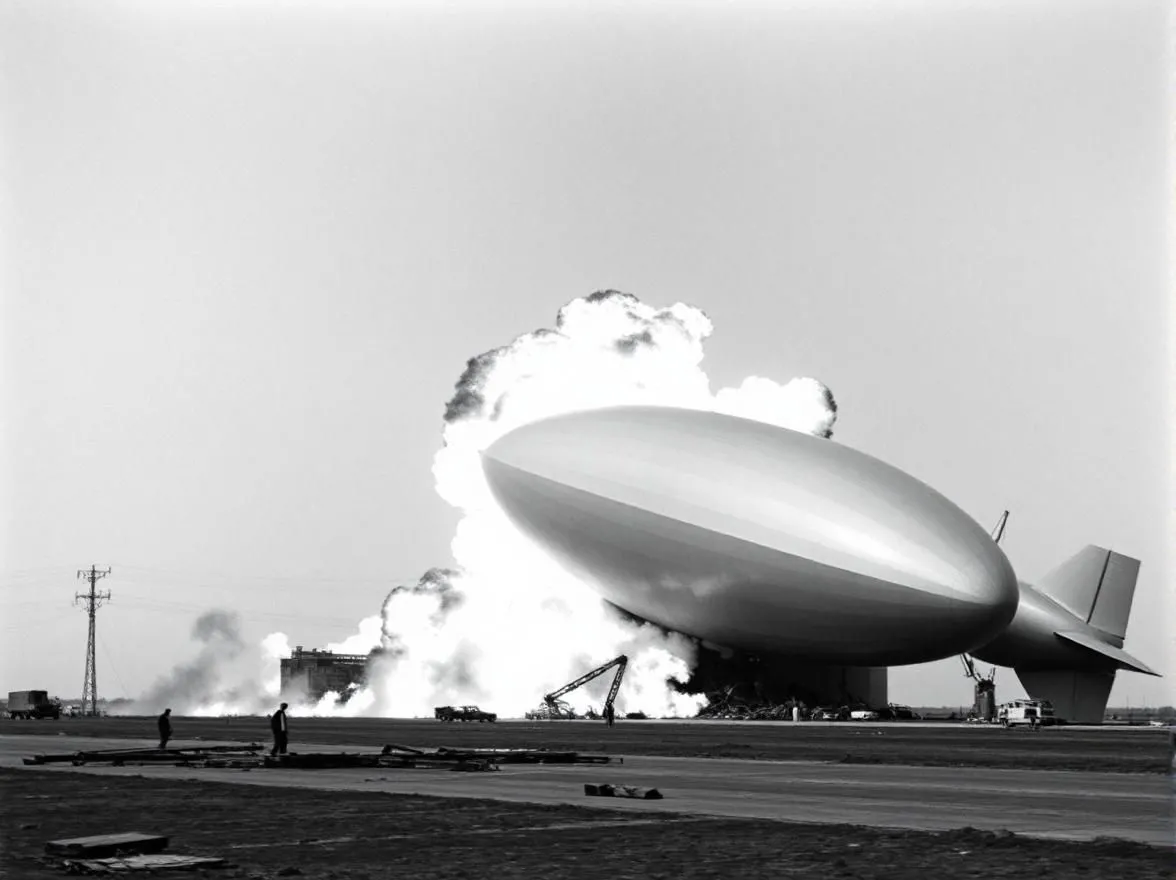 Ảnh AI tái tạo thảm họa Hindenburg, cho thấy khinh khí cầu vẫn còn nguyên vẹn dù bốc cháy.