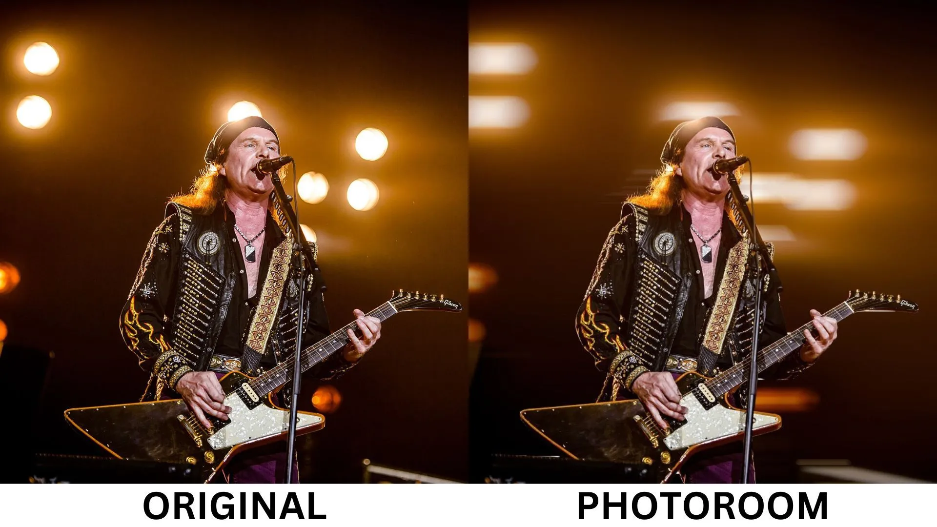 Ảnh chụp buổi biểu diễn nhạc rock với hiệu ứng bokeh nhẹ từ Photoroom