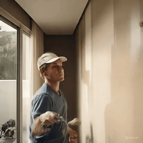 Ảnh GIF một người đàn ông đang lăn sơn lên tường với chuyển động tay và con lăn kỳ lạ