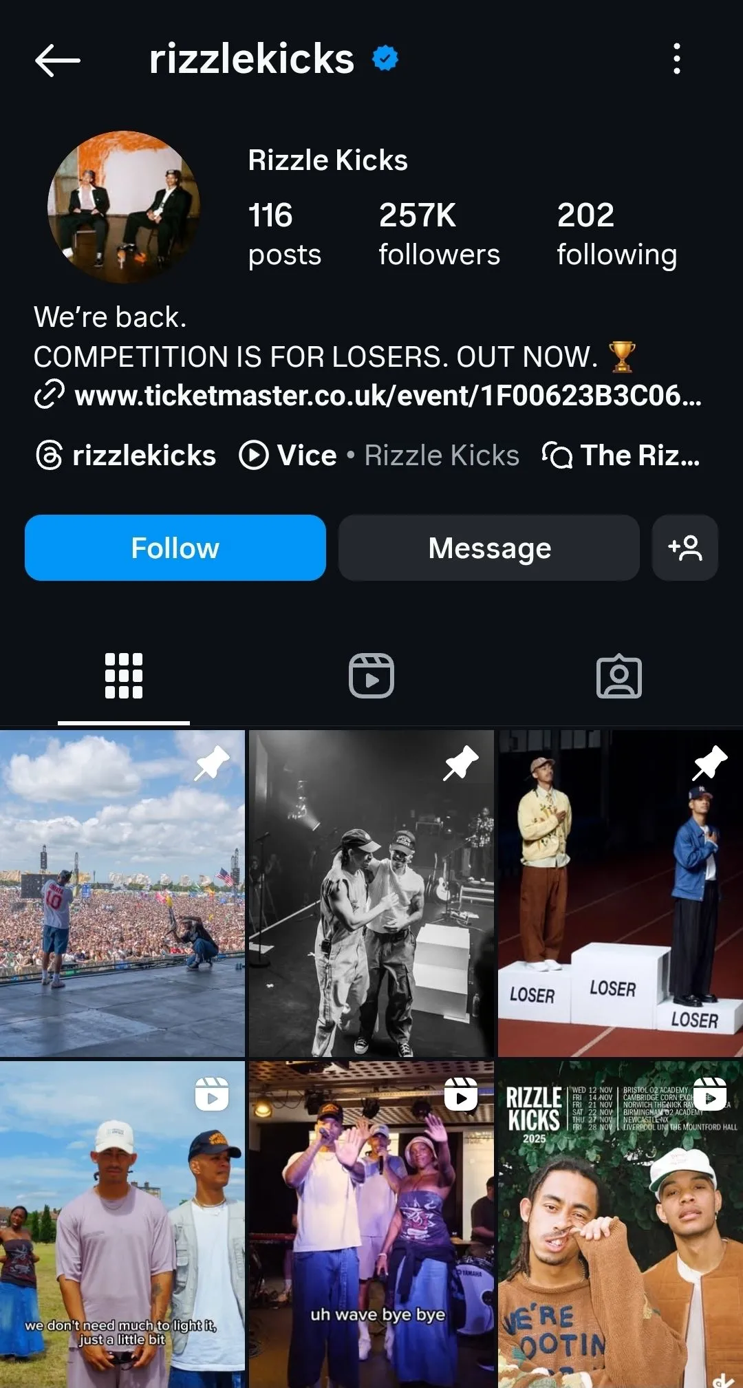 Ảnh hồ sơ Instagram của nhóm nhạc Rizzle Kicks