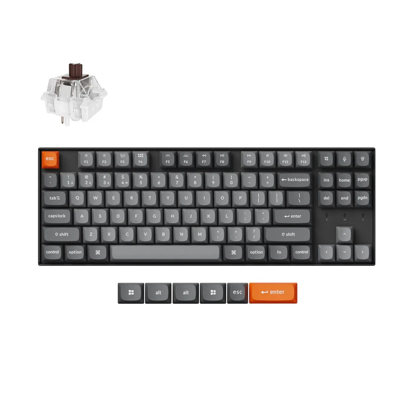 Bàn phím cơ Keychron K8 Max với tùy chọn Switch Brown và keycaps đen xám.