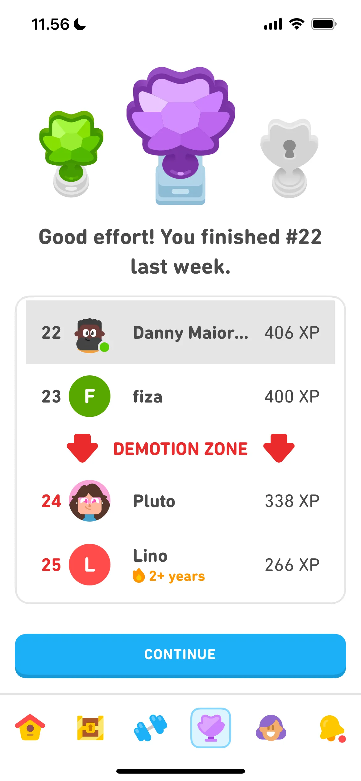 Bảng xếp hạng giải đấu trong ứng dụng học ngôn ngữ Duolingo.