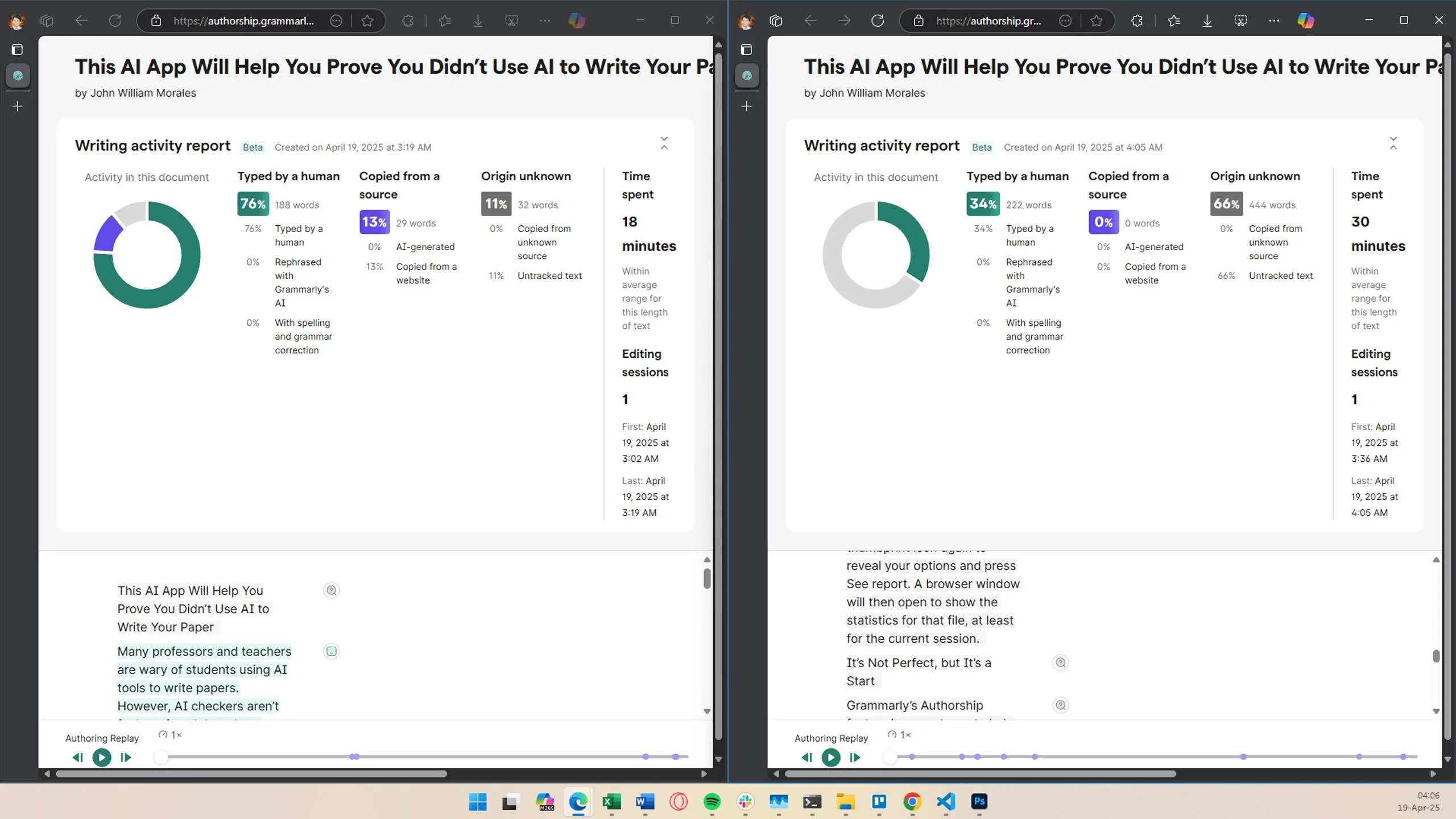 Báo cáo Grammarly Authorship hiển thị &quot;Nguồn không xác định&quot; khi người dùng mở lại tài liệu