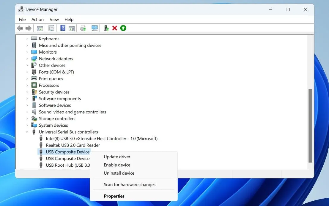 Bật driver USB bằng Trình quản lý Thiết bị