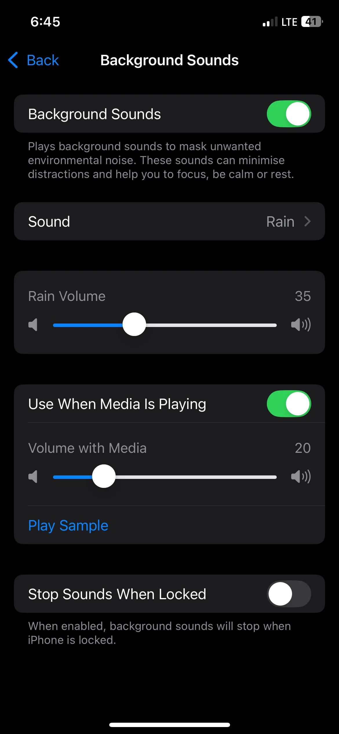 Bật tính năng Âm thanh nền (Background Sounds) trên iPhone với âm thanh mưa mặc định