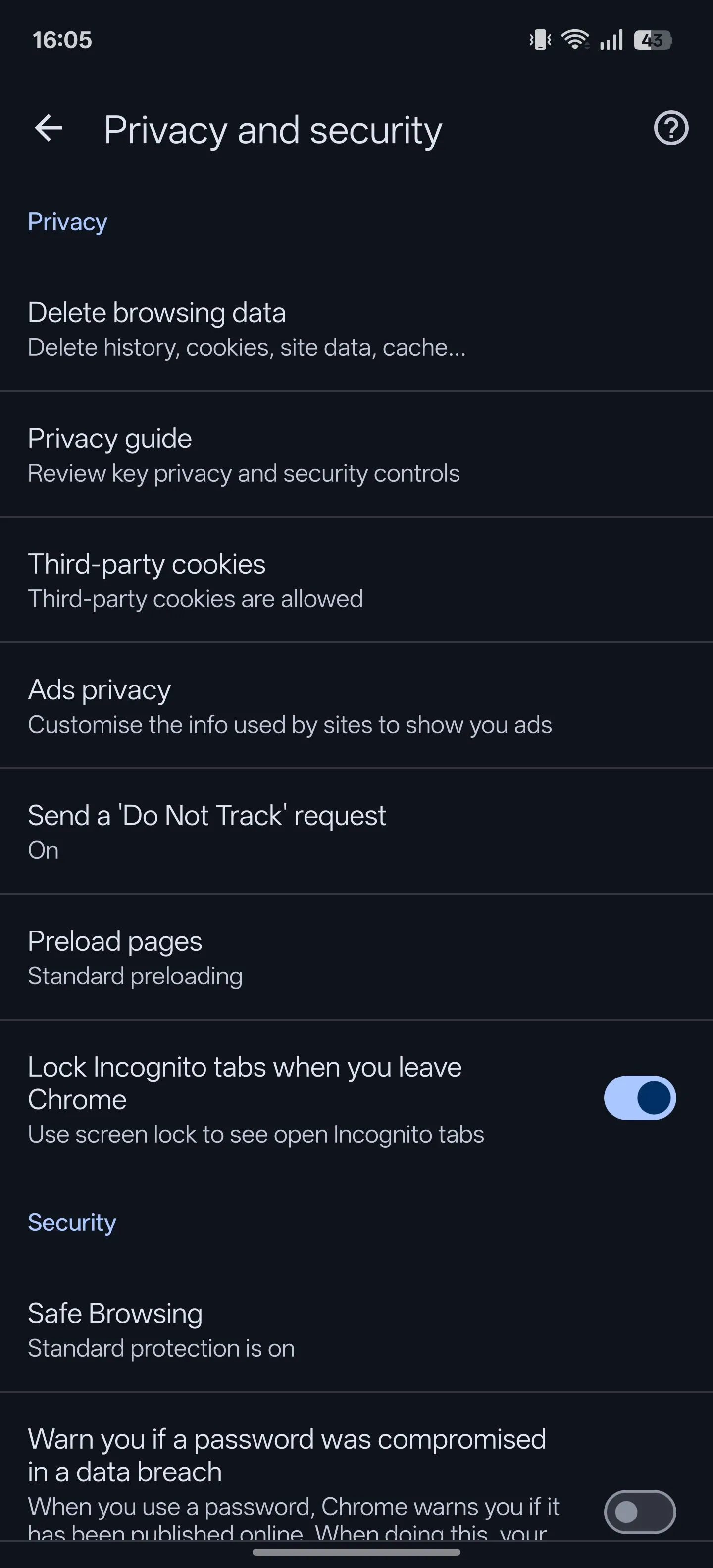 Bật tính năng &quot;Lock Incognito tabs when you leave Chrome&quot; để khóa các tab ẩn danh khi thoát khỏi ứng dụng Chrome trên Android.