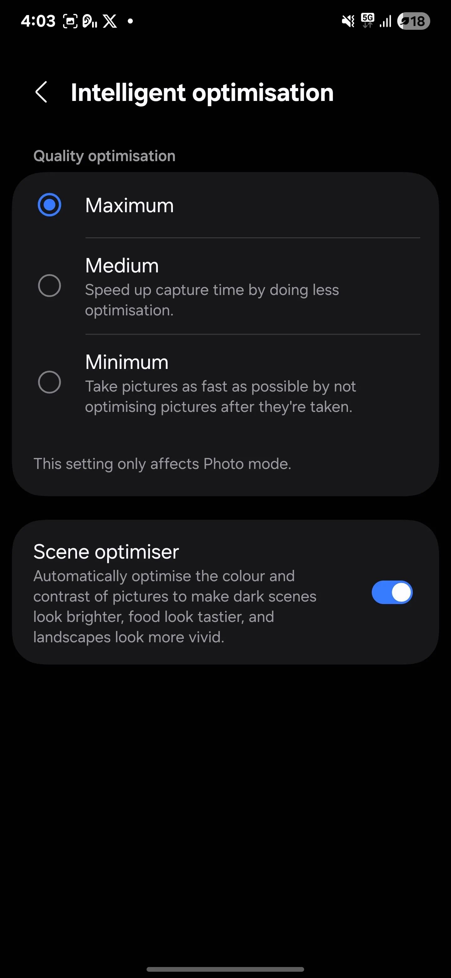 Bật tính năng Scene Optimizer để tối ưu màu sắc cảnh vật khi chụp ảnh trên Samsung