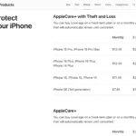 Biểu đồ giá các gói AppleCare+ cho từng dòng iPhone, minh họa chi phí bảo hành mở rộng.