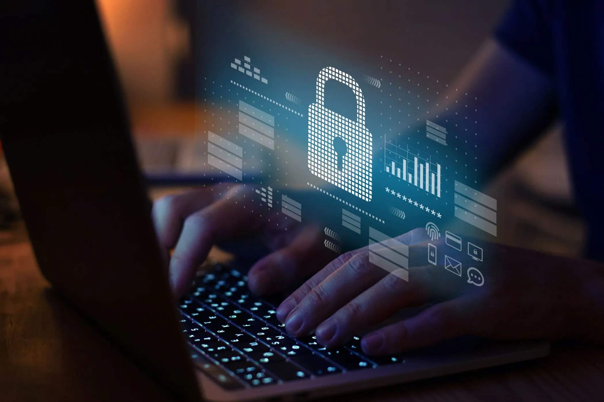 Biểu tượng &quot;không theo dõi&quot; trên màn hình laptop, tượng trưng cho việc tránh lưu mật khẩu nhạy cảm trên trình duyệt để bảo vệ dữ liệu.