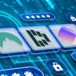 Biểu tượng NordPass, Dashlane và Proton Pass cùng các biểu tượng mật khẩu, ổ khóa, minh họa tính bảo mật của trình quản lý mật khẩu.