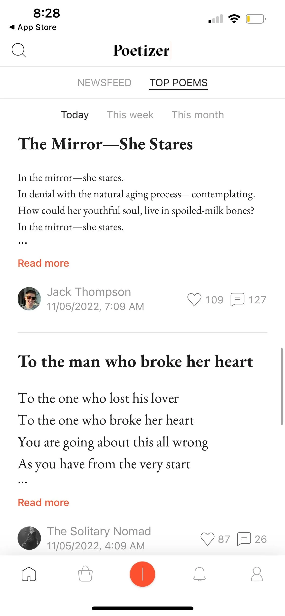 Các bài thơ hàng đầu được đăng tải hàng ngày trên ứng dụng Poetizer