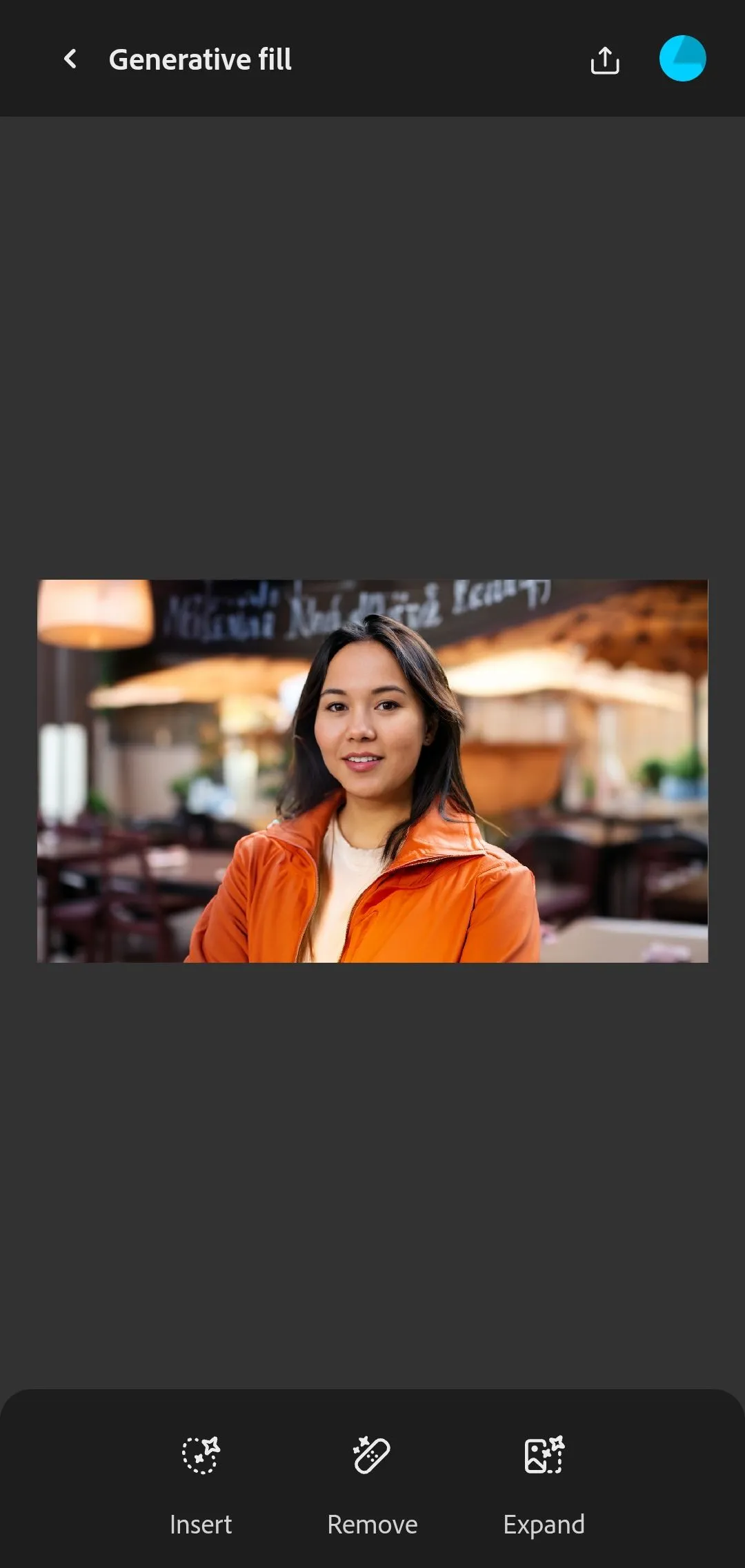 Các biểu tượng Generative Fill trong ứng dụng Adobe Firefly trên điện thoại