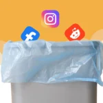 Các biểu tượng mạng xã hội Facebook, Instagram, Twitter bị vứt vào thùng rác, minh họa việc hạn chế sử dụng điện thoại và mạng xã hội