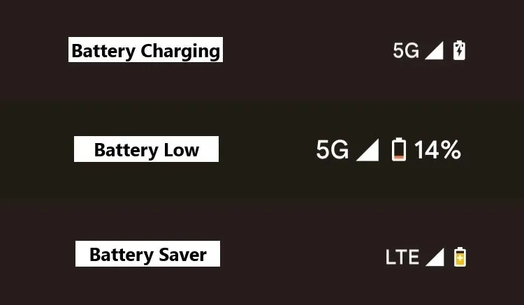 Các biểu tượng trạng thái pin và sạc trên thanh trạng thái Android