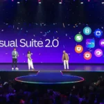 Các diễn giả giới thiệu Visual Suite 2.0 trên màn hình lớn tại sự kiện Canva Create 2025