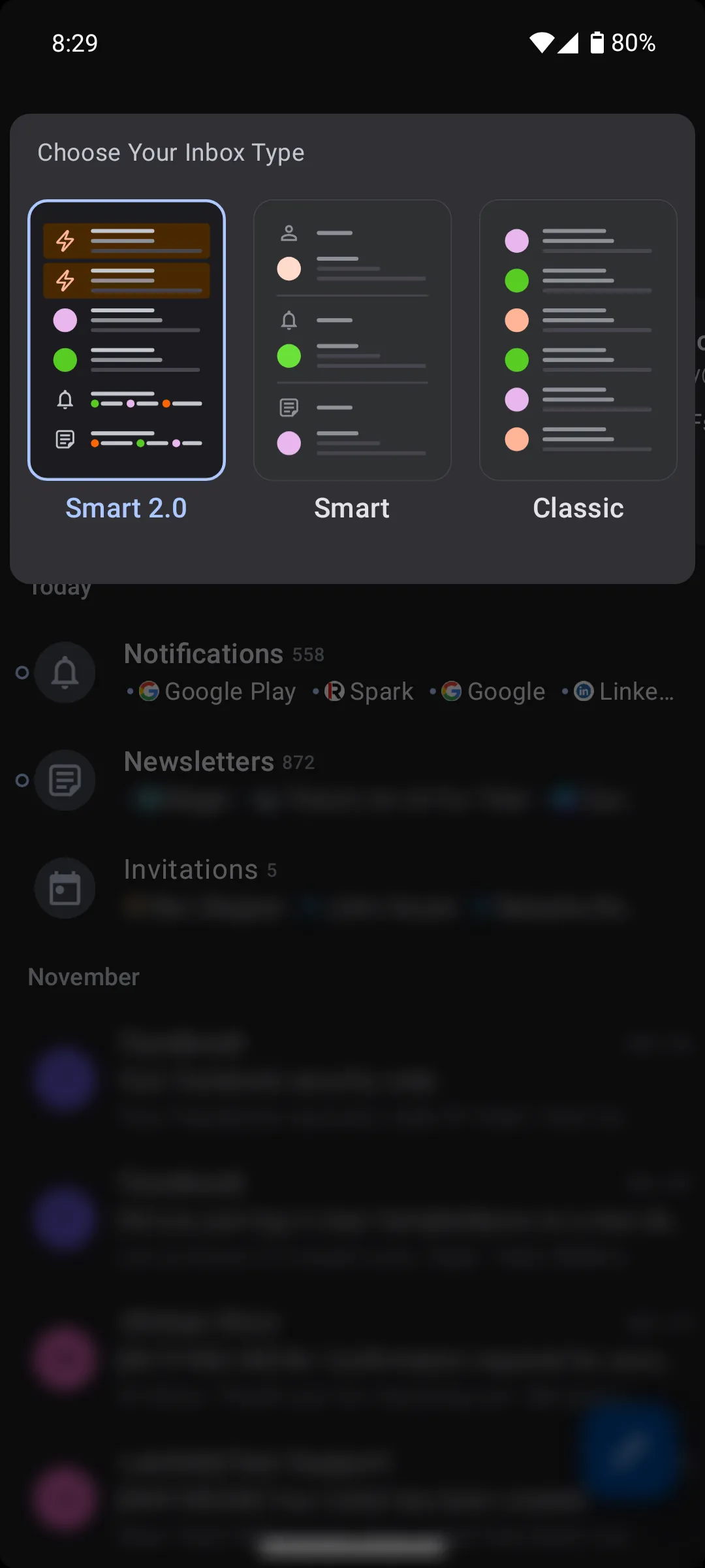 Các kiểu hiển thị hộp thư đến trong ứng dụng Spark Mail Android