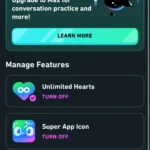 Các lợi ích chính của gói Super Duolingo: không giới hạn trái tim, bỏ quảng cáo, thử thách huyền thoại miễn phí, và biểu tượng ứng dụng độc quyền.