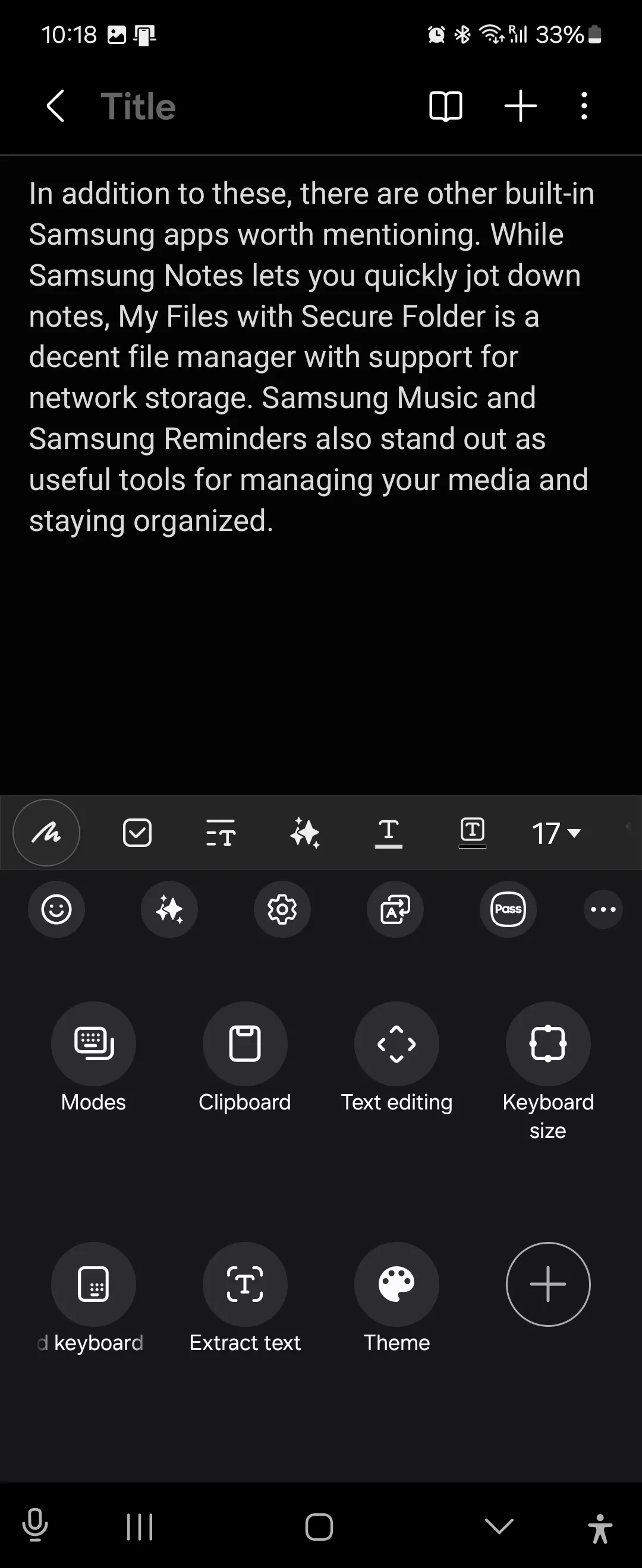 Các phím tắt tiện ích của bàn phím Samsung dẫn đến các tính năng khác nhau trong Samsung Notes