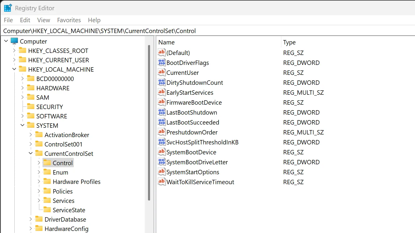 Các tham số điều khiển liên quan đến NVMe trong Windows Registry Editor