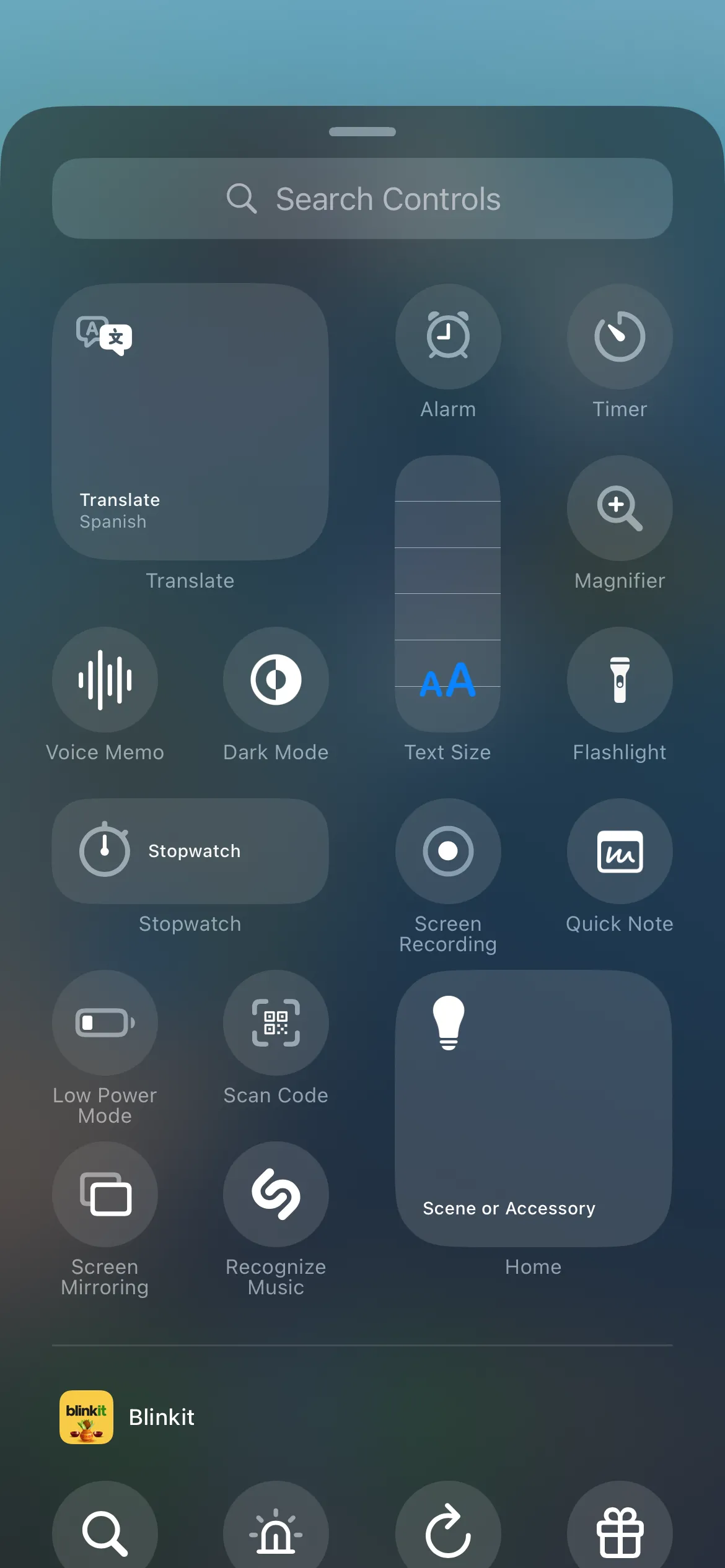 Các tùy chọn phím tắt có thể thêm vào Trung tâm điều khiển iPhone