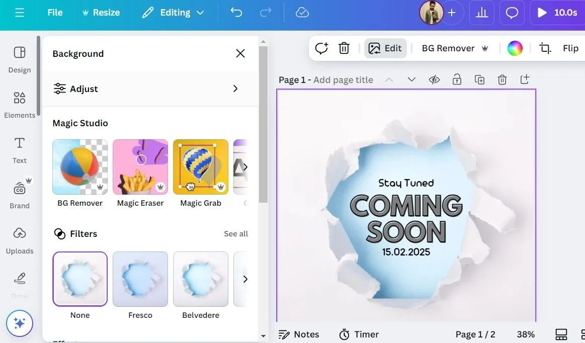Các tùy chọn tính năng Magic Studio trong ứng dụng Canva.