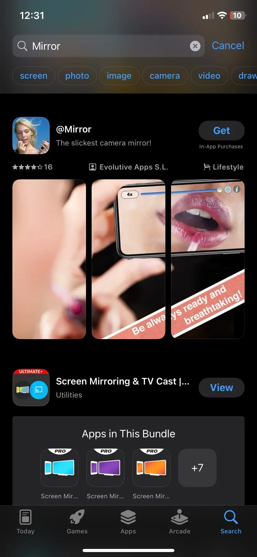 Các ứng dụng gương trên App Store, hiển thị các lựa chọn của bên thứ ba