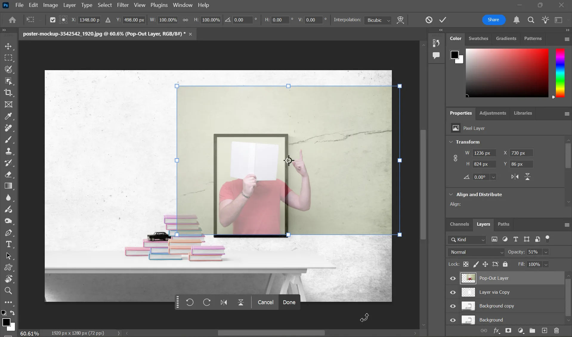 Cách định vị và điều chỉnh kích thước ảnh pop-out trong Photoshop
