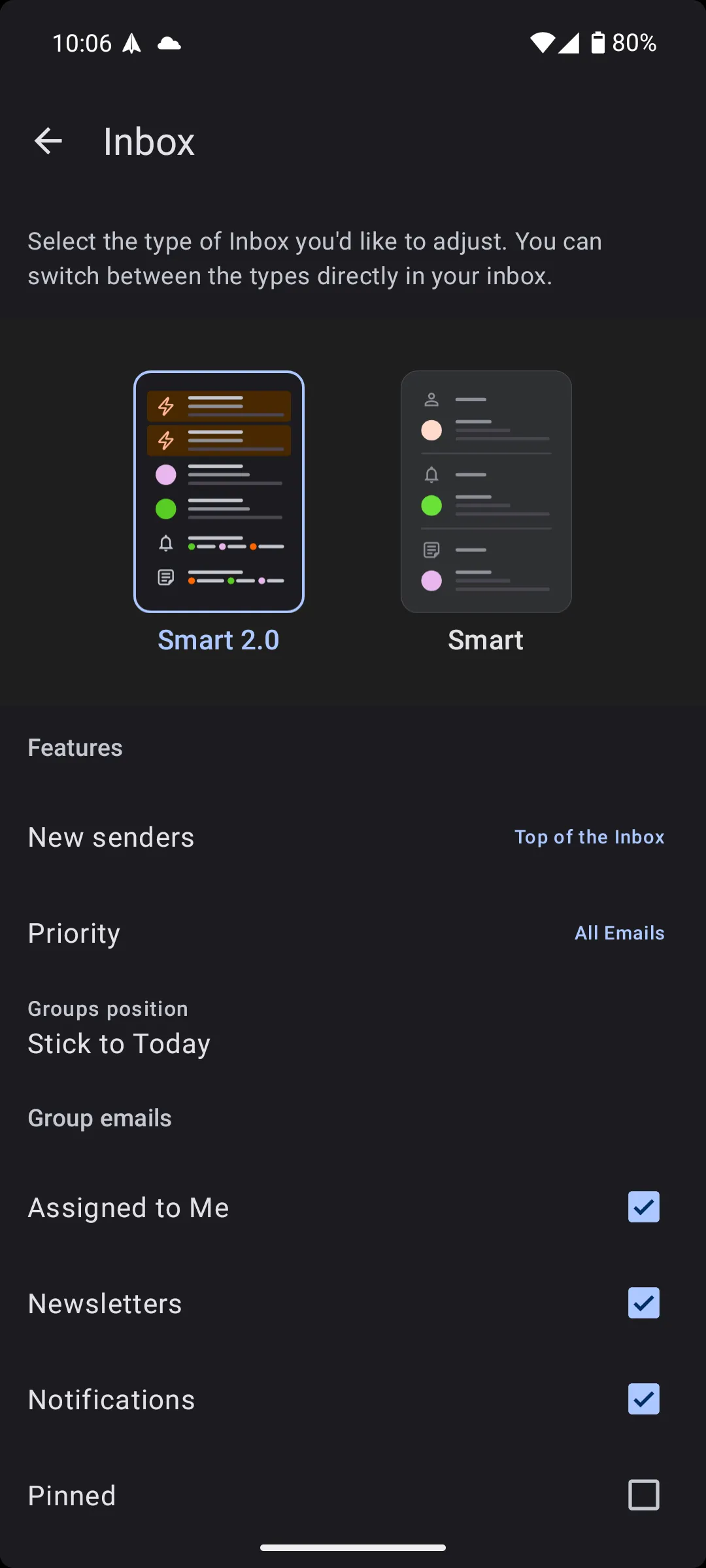 Cài đặt chế độ xem Smart 2.0 để tối ưu hộp thư Spark Mail