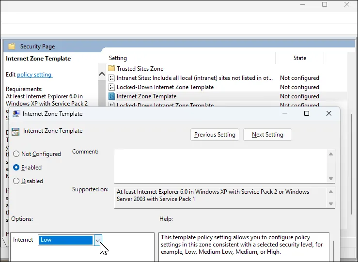 Cài đặt chính sách Internet Zone Template trong Group Policy Editor
