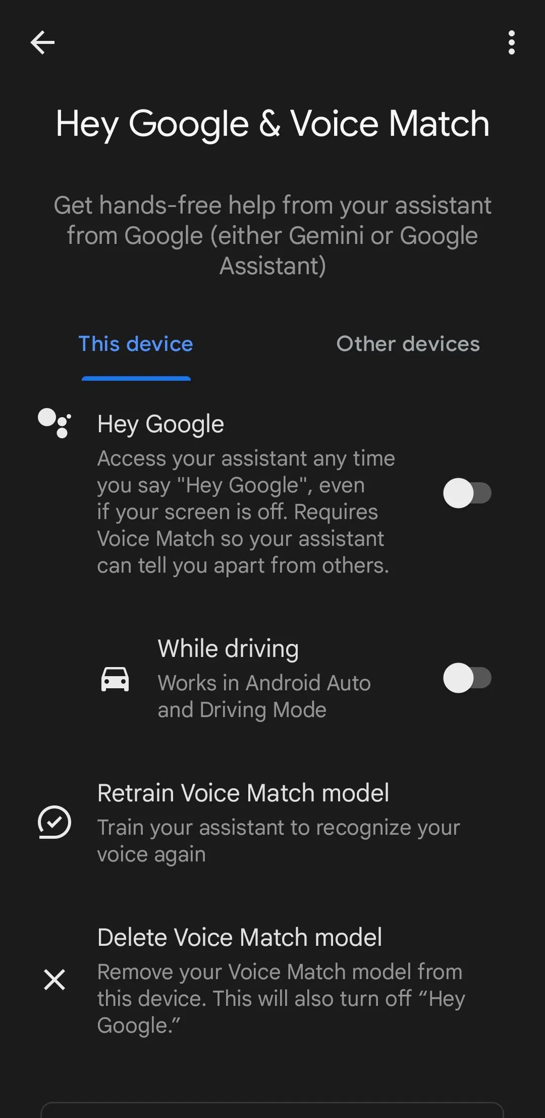 Cài đặt đã tắt tính năng Hey Google trên điện thoại Android