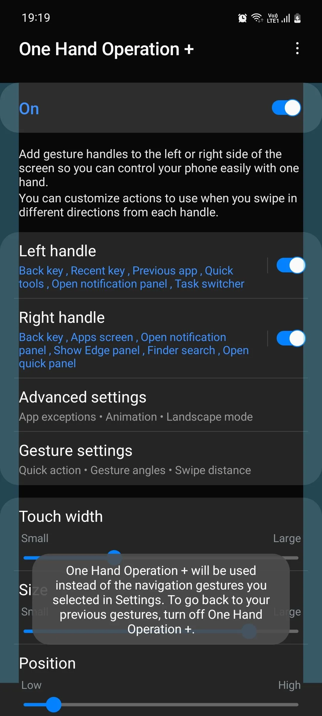 Cài đặt điều khiển cử chỉ vuốt một tay trong module One Hand Operation+ của Samsung Good Lock
