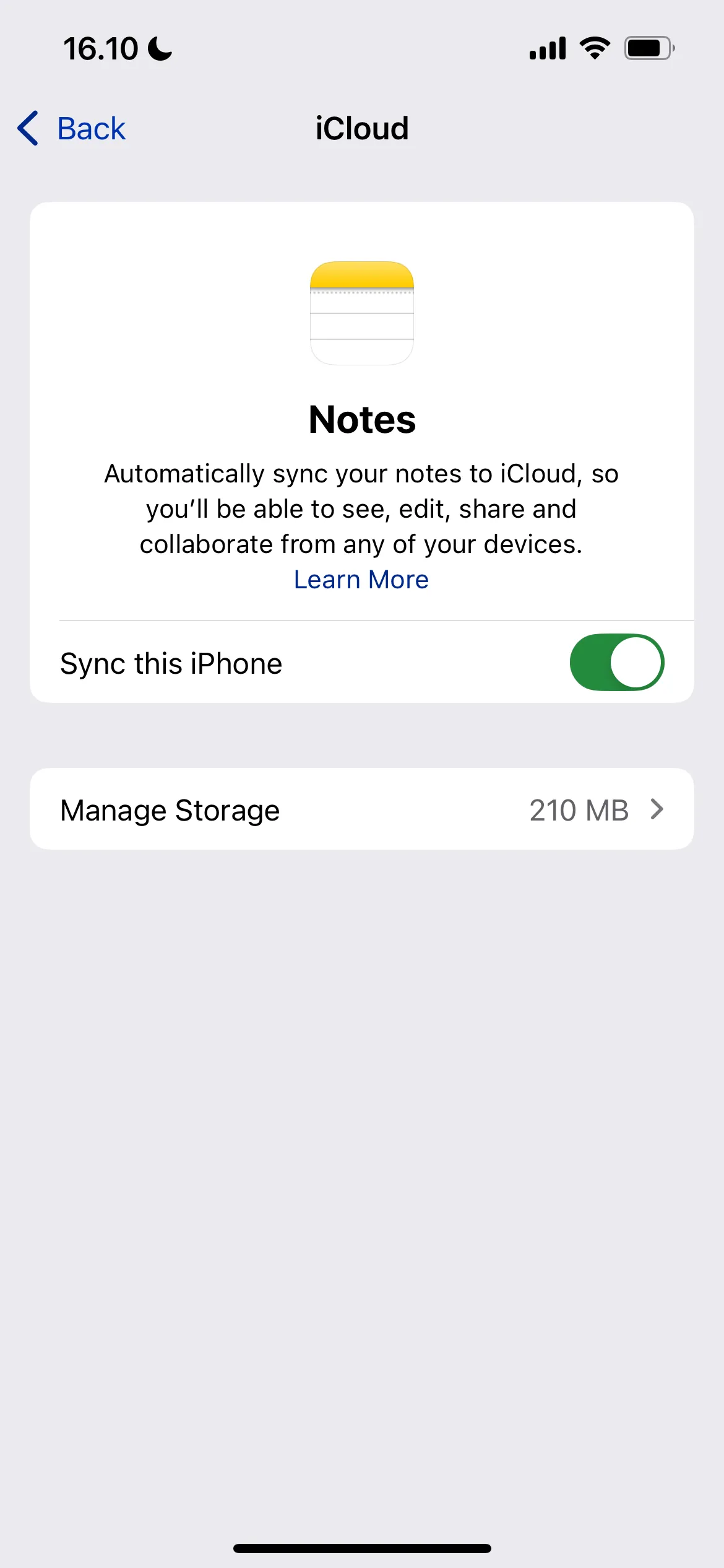 Cài đặt đồng bộ ứng dụng Ghi chú trong iCloud trên iPhone.