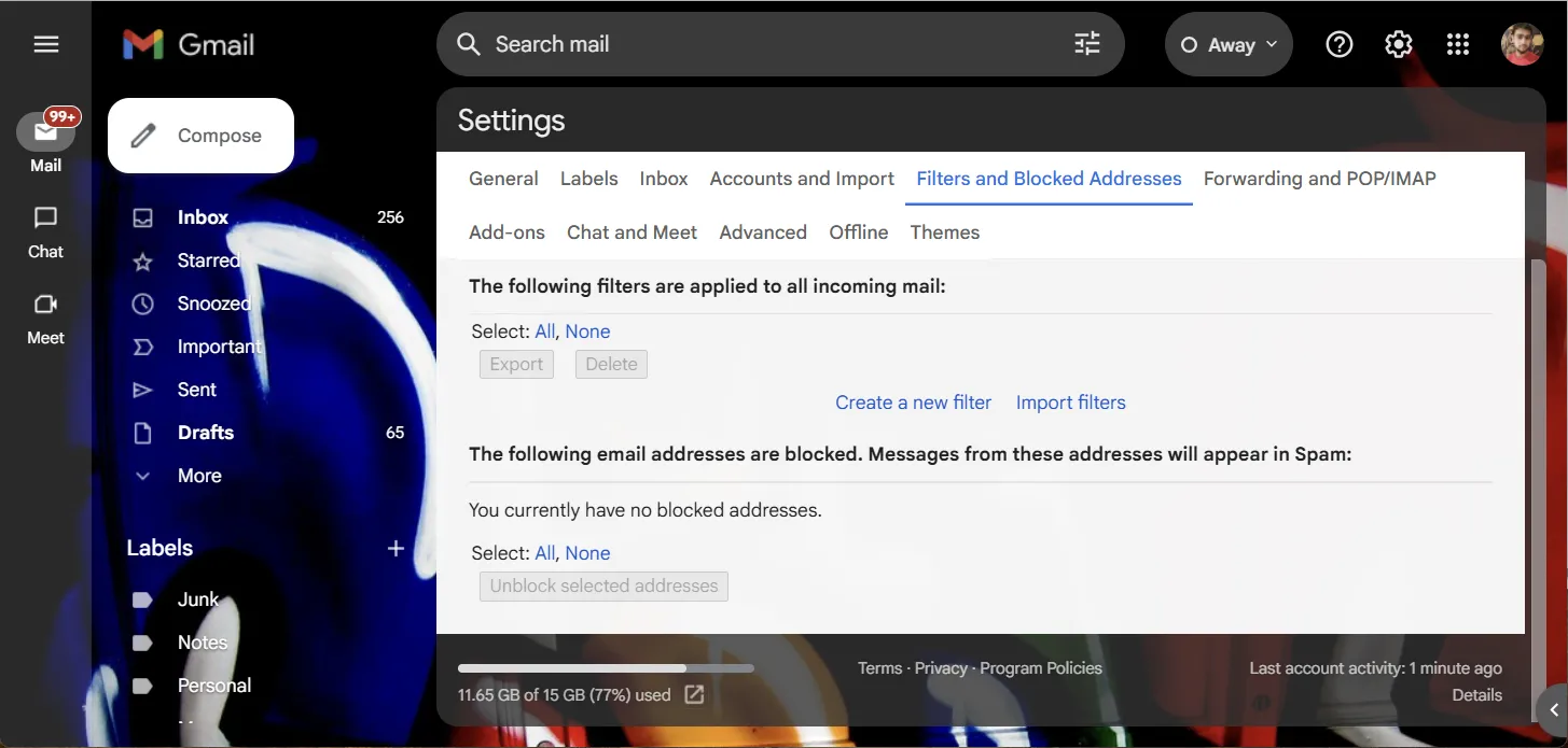 Cài đặt Gmail để tắt thông báo email từ cửa hàng trực tuyến