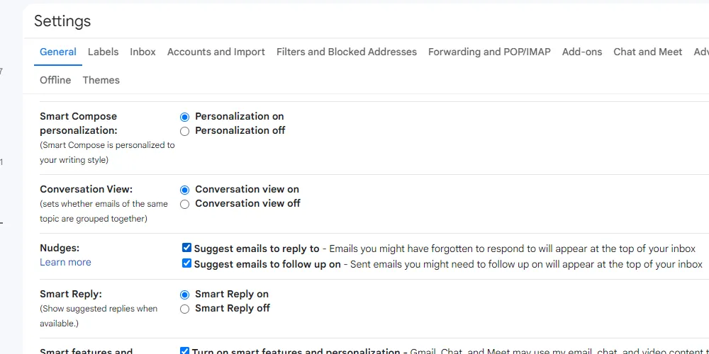 Cài đặt gợi ý thông minh (Nudges) trong Gmail giúp quản lý email hiệu quả