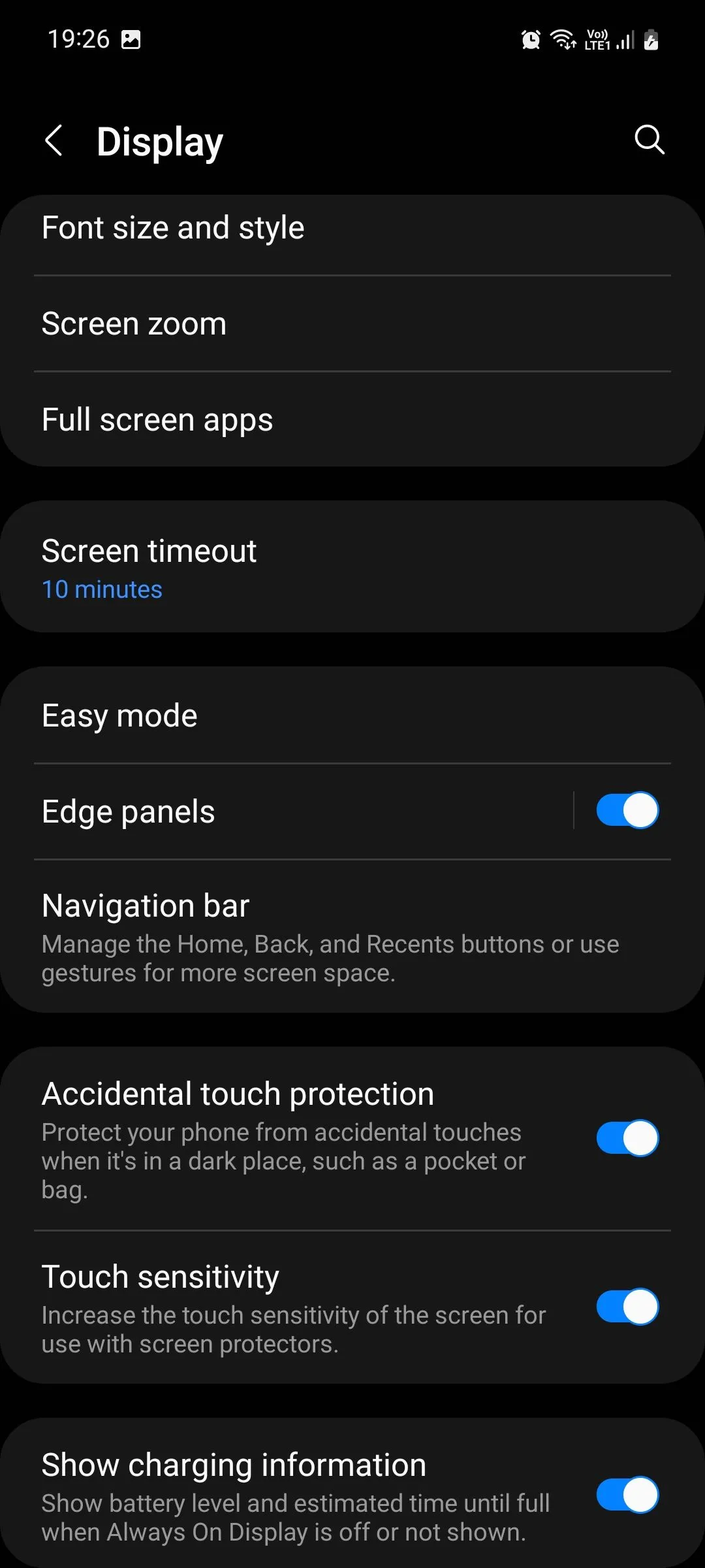 Cài đặt hiển thị Samsung Galaxy