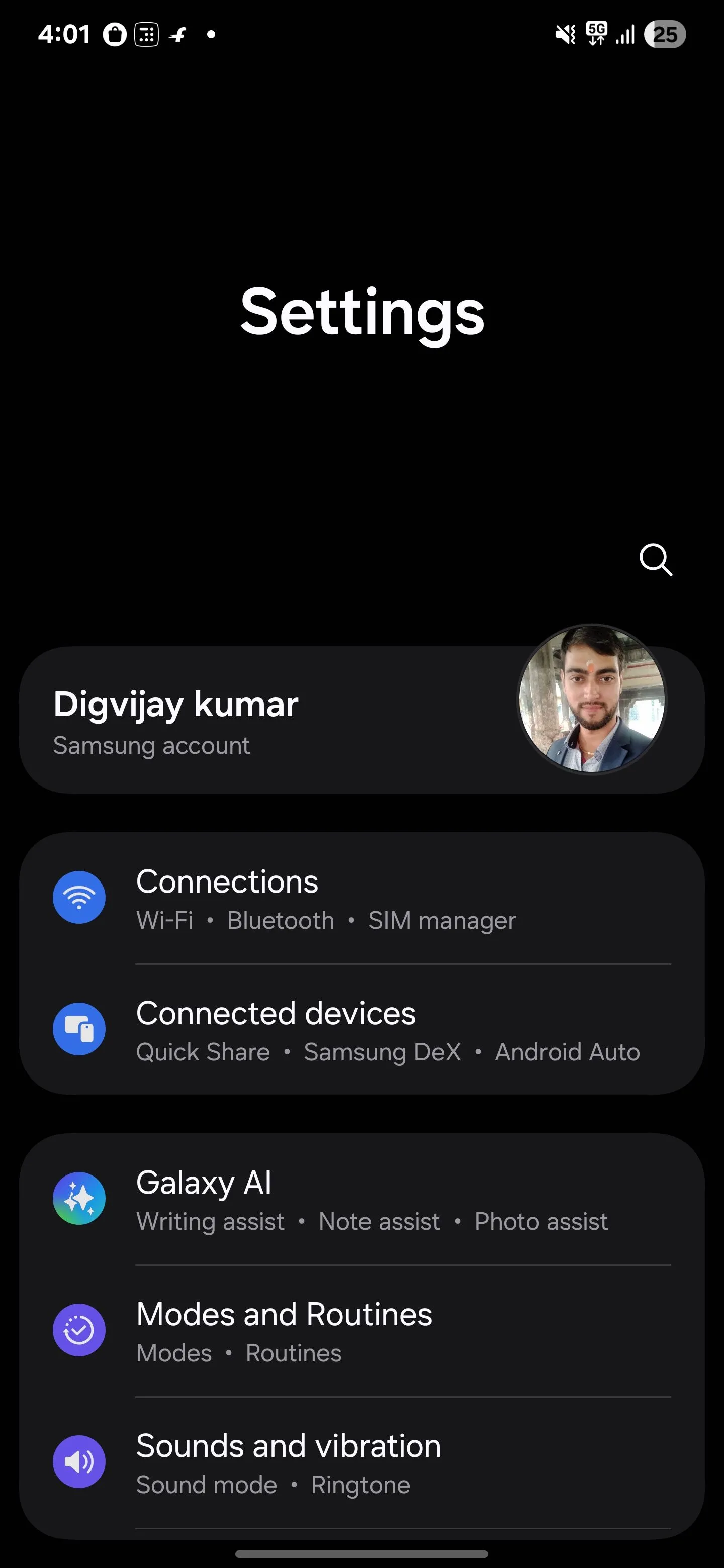 Cài đặt Kết nối trong menu cài đặt của điện thoại Samsung để tìm Quét thiết bị lân cận