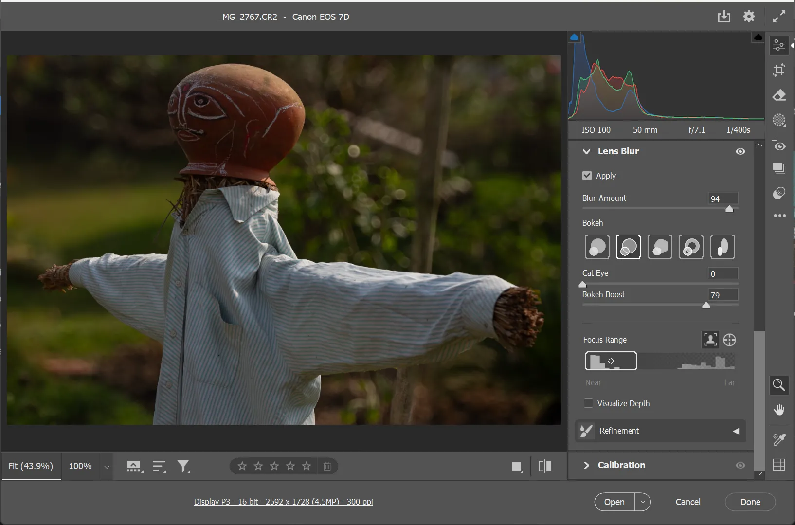 Cài đặt Lens Blur trong Camera Raw của Photoshop
