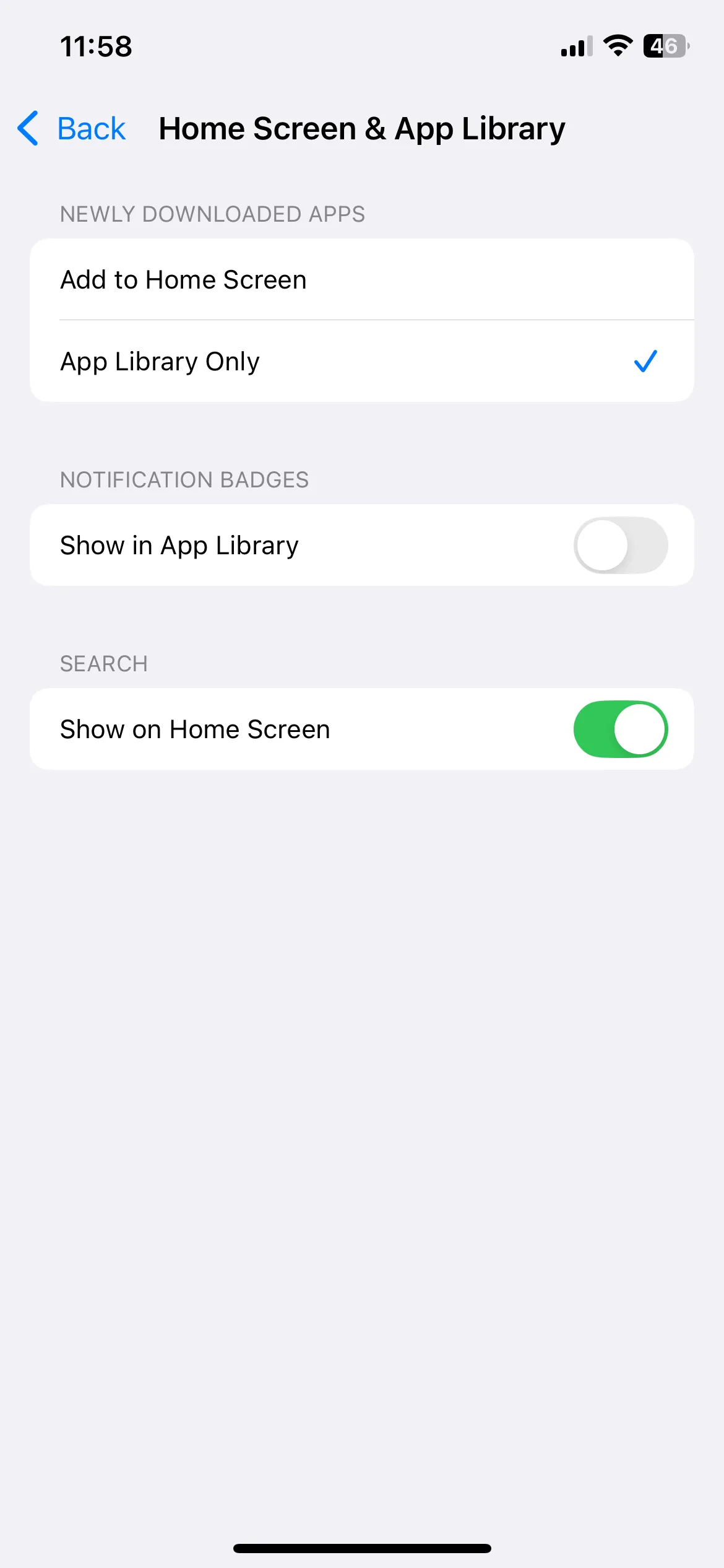 Cài đặt màn hình chính iPhone, chọn &quot;Chỉ Thư viện Ứng dụng&quot; cho ứng dụng mới tải về.