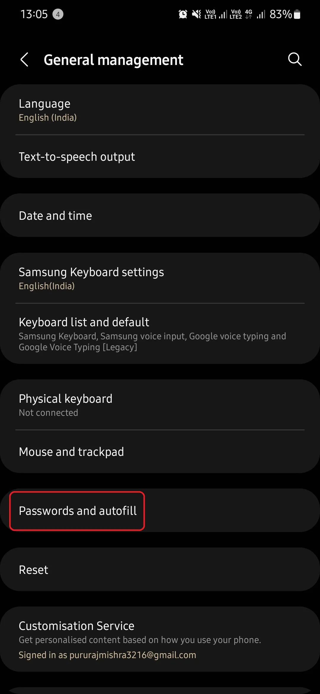 Cài đặt Mật khẩu và tự động điền trong quản lý chung trên điện thoại Samsung