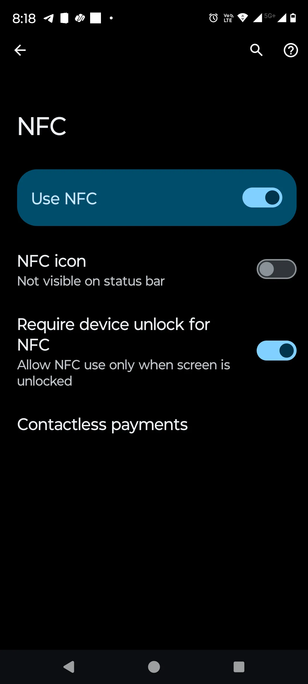 Cài đặt NFC (Giao tiếp trường gần) trên điện thoại Android.