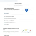 Cài đặt Quyền riêng tư và Dữ liệu trong tài khoản Google, hiển thị các tùy chọn quản lý thông tin cá nhân và hoạt động trực tuyến