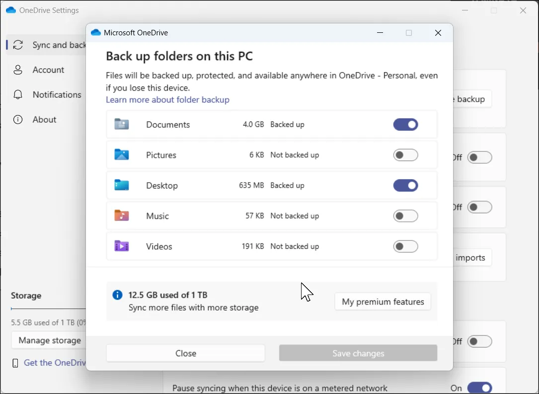 Cài đặt sao lưu thư mục của Microsoft OneDrive