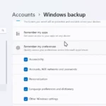 Cài đặt sao lưu Windows 11 cho tài khoản Microsoft, hiển thị các tùy chọn đồng bộ hóa và sao lưu dữ liệu.