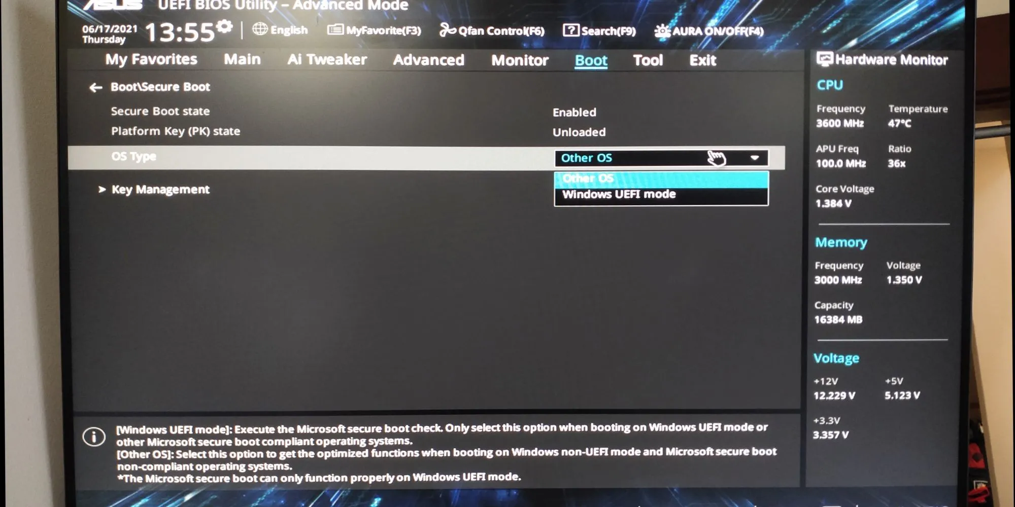 Cài đặt Secure Boot trong giao diện BIOS/UEFI của ASUS ảnh hưởng đến quá trình khởi động Windows 10