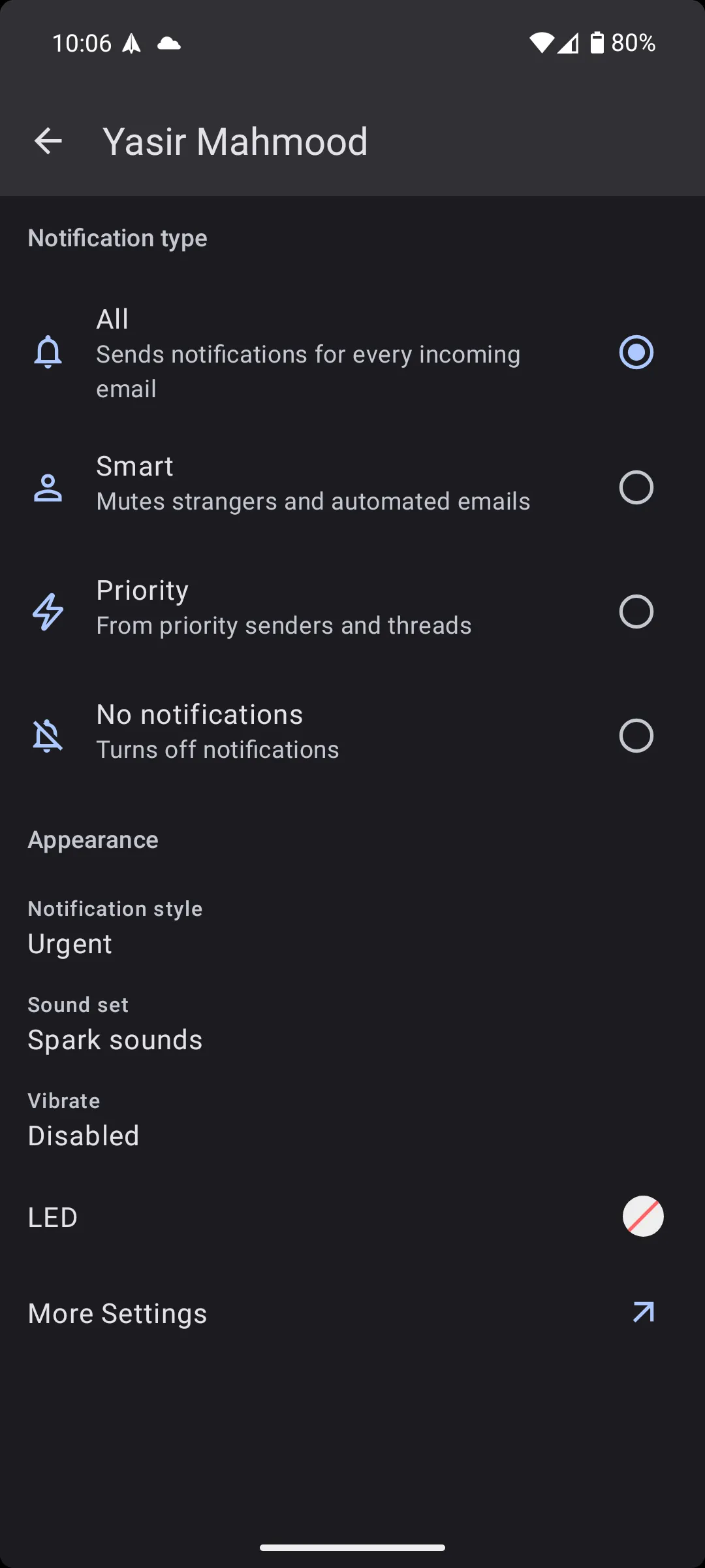 Cài đặt thông báo thông minh trong ứng dụng Spark Mail Android