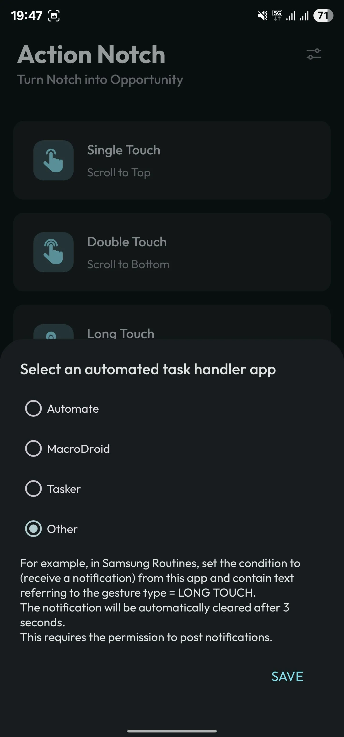 Cài đặt Trigger an Automated Task với tùy chọn Other để chạy một Routine trên điện thoại Galaxy