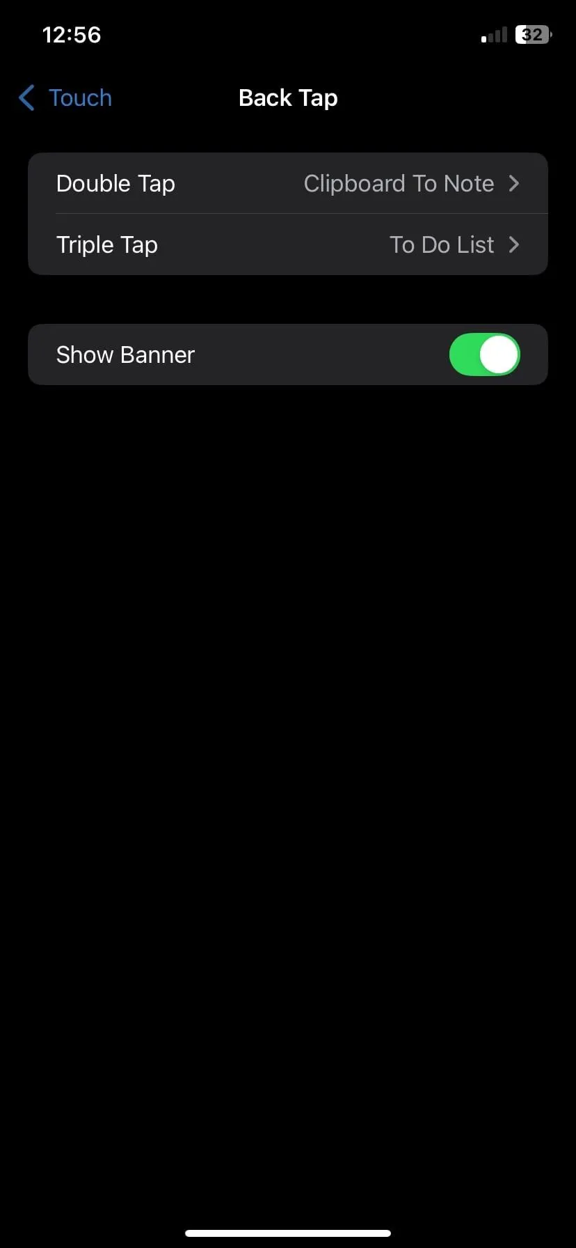 Cài đặt tùy chọn Chạm hai lần và Chạm ba lần cho Back Tap trên iOS.