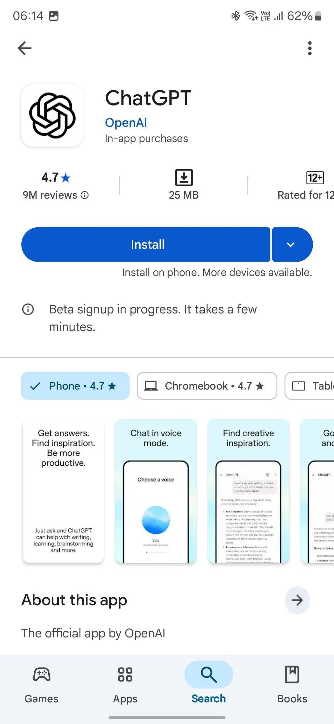 Cài đặt ứng dụng ChatGPT beta cho điện thoại Android