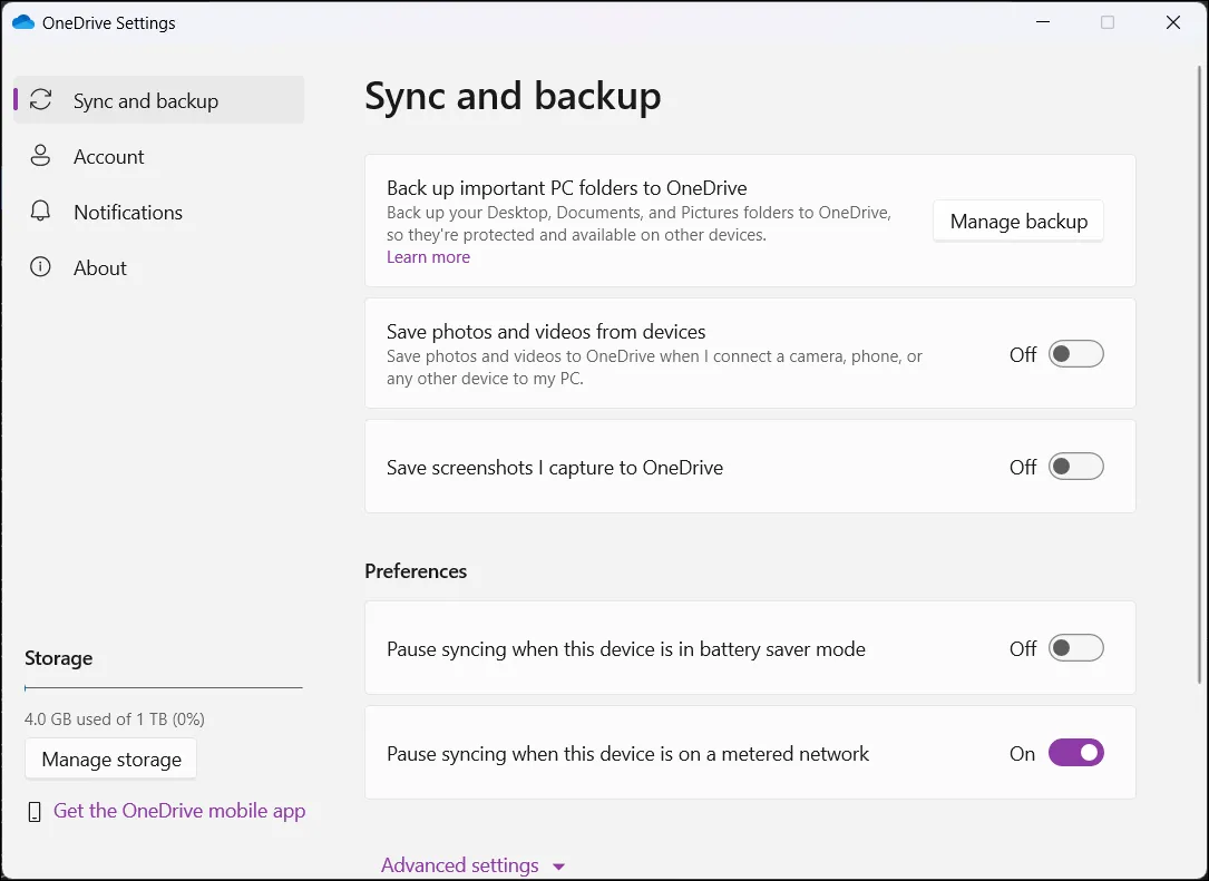Cài đặt ứng dụng OneDrive trên Windows 11, minh họa các tùy chọn cấu hình dịch vụ lưu trữ đám mây của Microsoft.